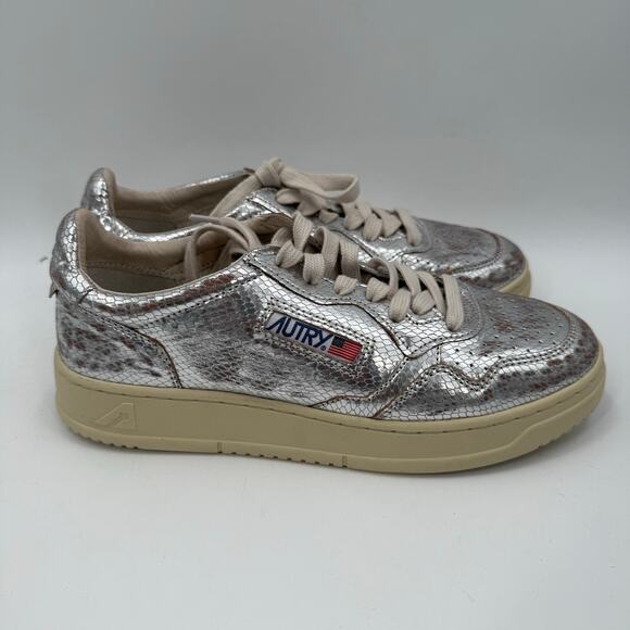 Autry Medalist Shoes SZ 41 (US 11) Sneaker Silver Metallic Snake Low Top Leather - Picture 3 of 16